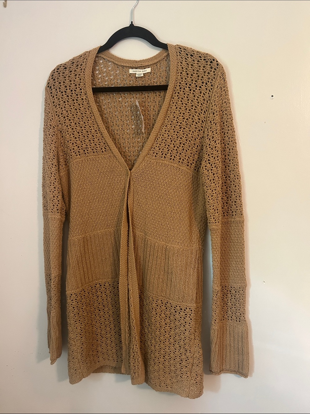 American Eagle Outfitters Open-Knit Camel/Tan Cardigan